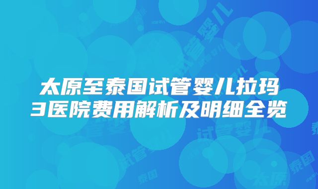 太原至泰国试管婴儿拉玛3医院费用解析及明细全览