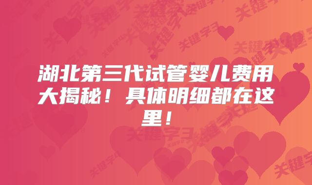 湖北第三代试管婴儿费用大揭秘！具体明细都在这里！