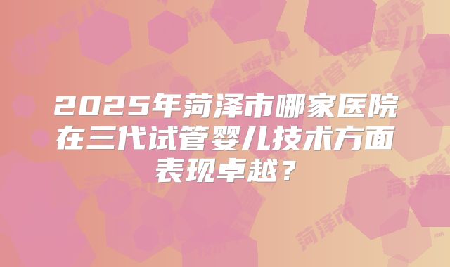 2025年菏泽市哪家医院在三代试管婴儿技术方面表现卓越?