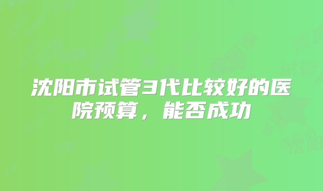 沈阳市试管3代比较好的医院预算,能否成功