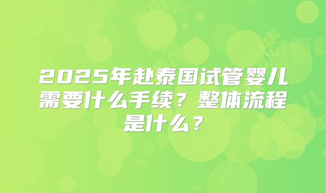 2025年赴泰国试管婴儿需要什么手续？整体流程是什么？