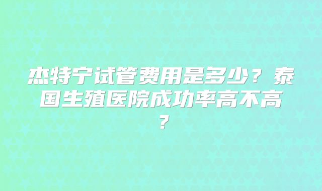 杰特宁试管费用是多少？泰国生殖医院成功率高不高？