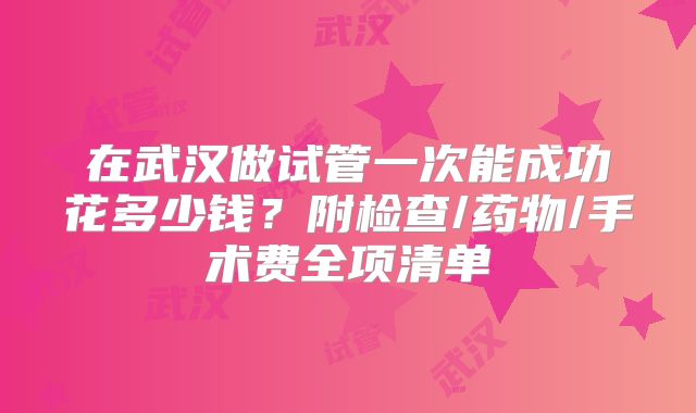 在武汉做试管一次能成功花多少钱？附检查/药物/手术费全项清单