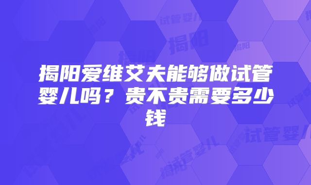 揭阳爱维艾夫能够做试管婴儿吗？贵不贵需要多少钱
