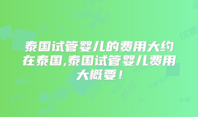 泰国试管婴儿的费用大约在泰国,泰国试管婴儿费用大概要！