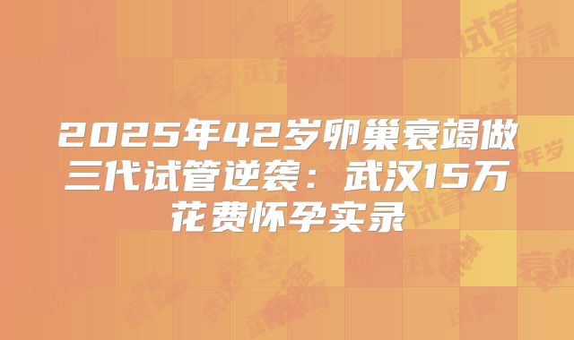 2025年42岁卵巢衰竭做三代试管逆袭：武汉15万花费怀孕实录