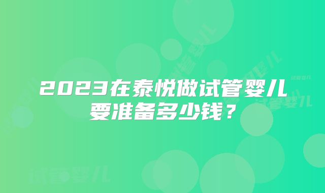 2023在泰悦做试管婴儿要准备多少钱？