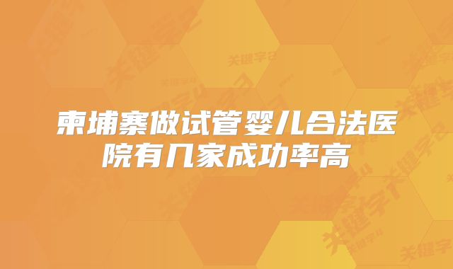 柬埔寨做试管婴儿合法医院有几家成功率高
