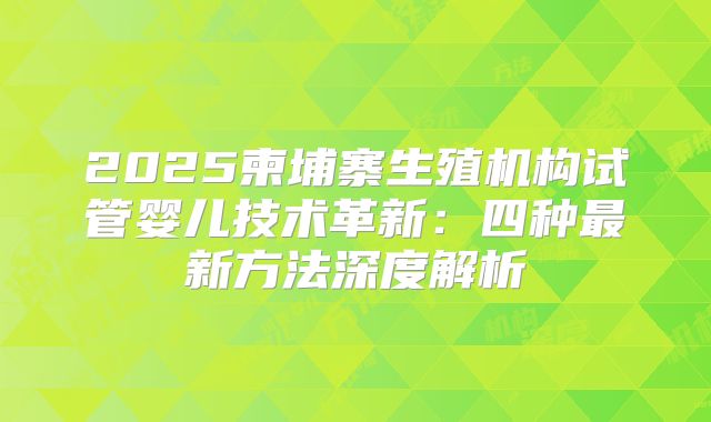 2025柬埔寨生殖机构试管婴儿技术革新：四种最新方法深度解析