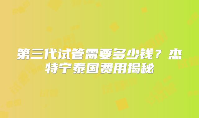 第三代试管需要多少钱?杰特宁泰国费用揭秘