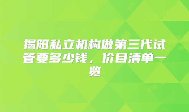 揭阳私立机构做第三代试管要多少钱，价目清单一览