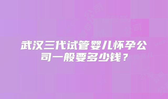 武汉三代试管婴儿怀孕公司一般要多少钱？