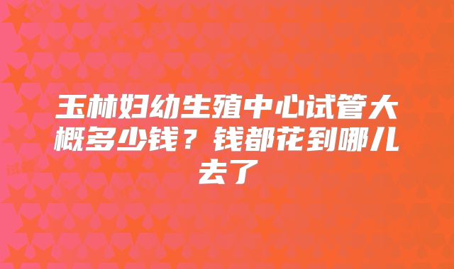 玉林妇幼生殖中心试管大概多少钱？钱都花到哪儿去了