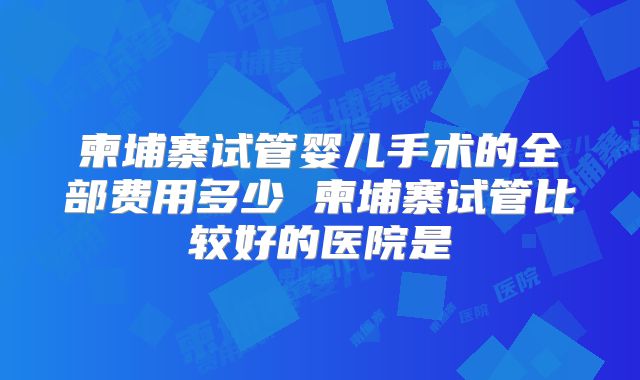 柬埔寨试管婴儿手术的全部费用多少 柬埔寨试管比较好的医院是