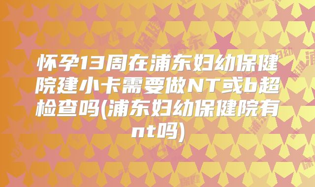 怀孕13周在浦东妇幼保健院建小卡需要做NT或b超检查吗(浦东妇幼保健院有nt吗)