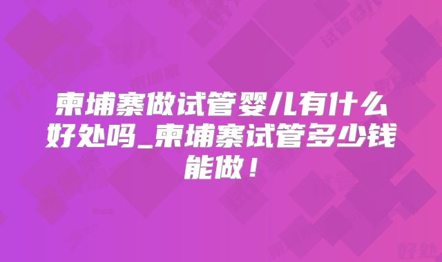柬埔寨做试管婴儿有什么好处吗_柬埔寨试管多少钱能做！