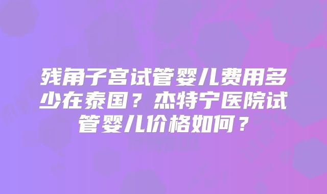 残角子宫试管婴儿费用多少在泰国?杰特宁医院试管婴儿价格如何?