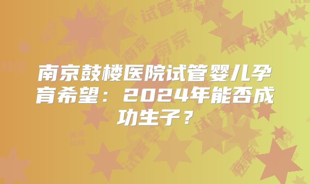 南京鼓楼医院试管婴儿孕育希望：2024年能否成功生子？