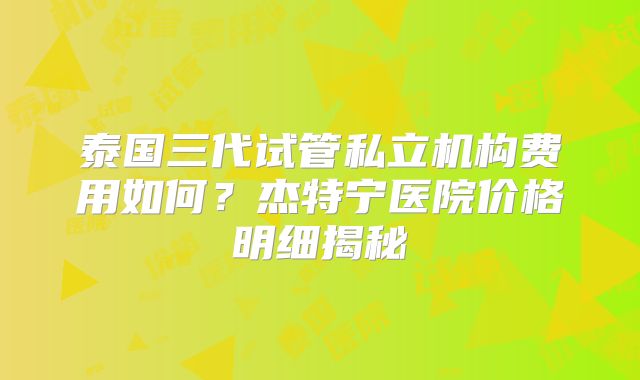 泰国三代试管私立机构费用如何？杰特宁医院价格明细揭秘