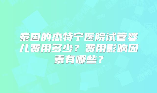 泰国的杰特宁医院试管婴儿费用多少？费用影响因素有哪些？