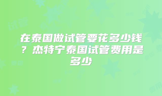 在泰国做试管要花多少钱?杰特宁泰国试管费用是多少