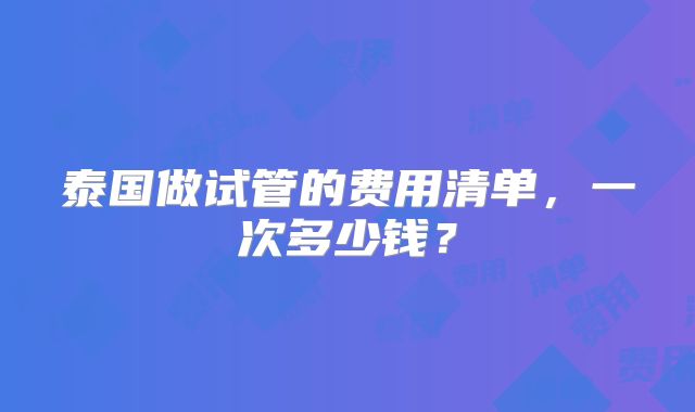 泰国做试管的费用清单,一次多少钱?