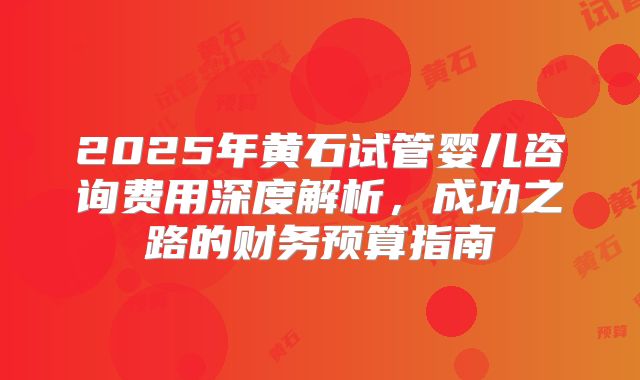 2025年黄石试管婴儿咨询费用深度解析，成功之路的财务预算指南