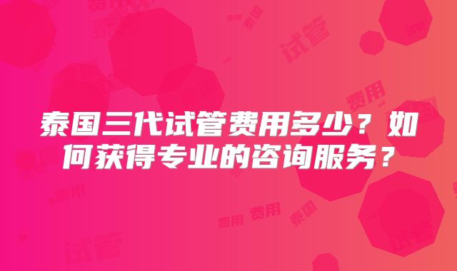泰国三代试管费用多少？如何获得专业的咨询服务？