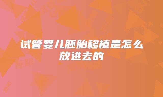 试管婴儿胚胎移植是怎么放进去的