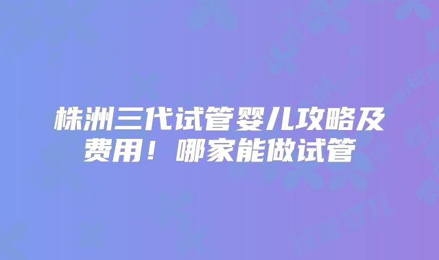 株洲三代试管婴儿攻略及费用！哪家能做试管