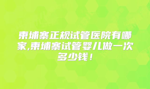 柬埔寨正规试管医院有哪家,柬埔寨试管婴儿做一次多少钱！