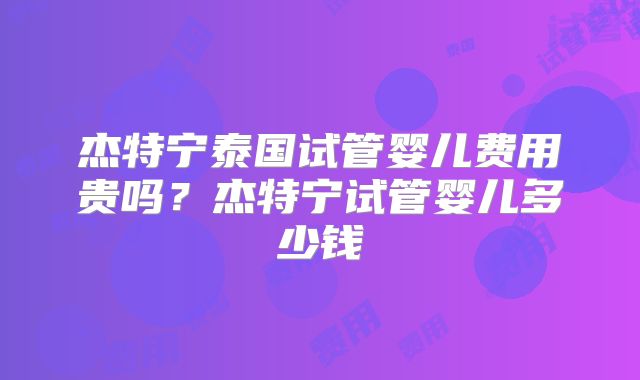 杰特宁泰国试管婴儿费用贵吗？杰特宁试管婴儿多少钱