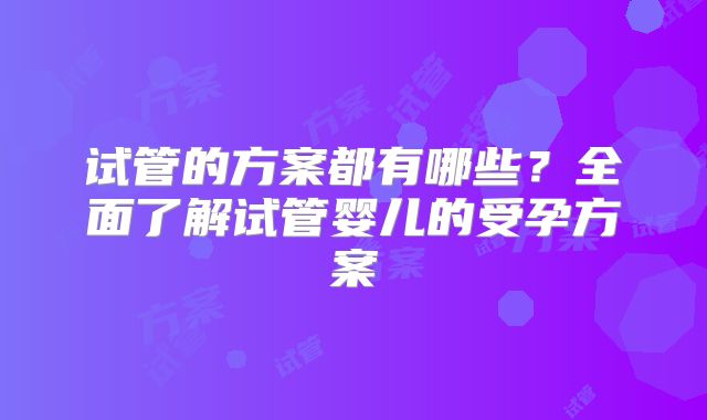 试管的方案都有哪些？全面了解试管婴儿的受孕方案