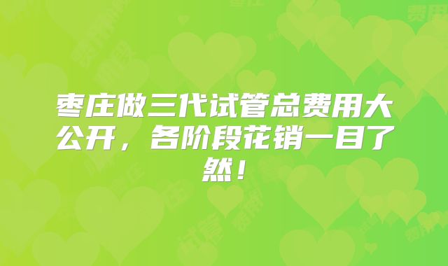 枣庄做三代试管总费用大公开，各阶段花销一目了然！