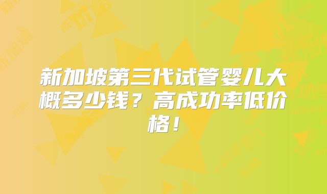 新加坡第三代试管婴儿大概多少钱?高成功率低价格!