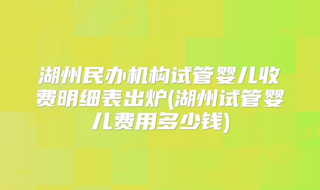 湖州民办机构试管婴儿收费明细表出炉(湖州试管婴儿费用多少钱)
