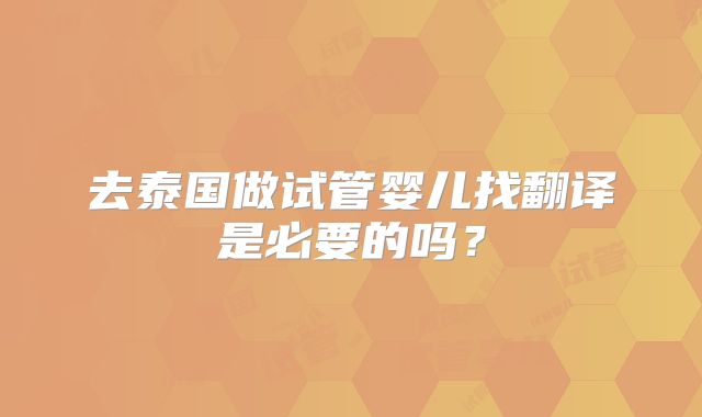 去泰国做试管婴儿找翻译是必要的吗?