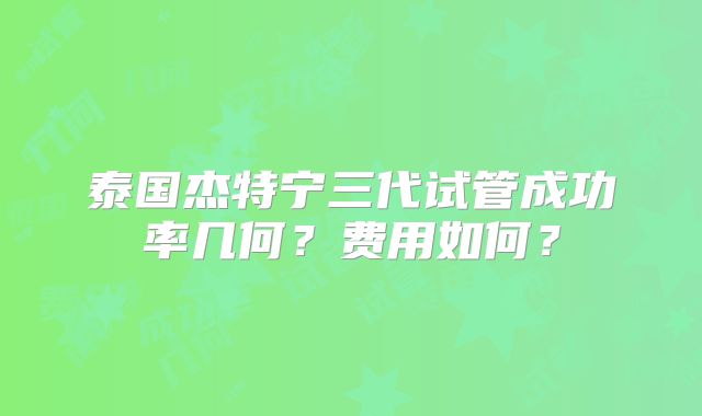 泰国杰特宁三代试管成功率几何？费用如何？