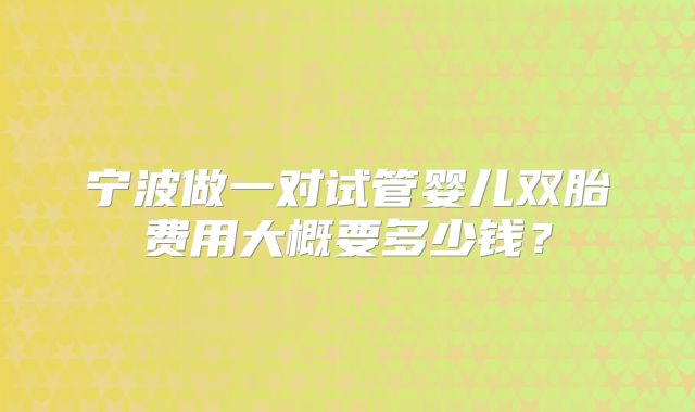 宁波做一对试管婴儿双胎费用大概要多少钱？