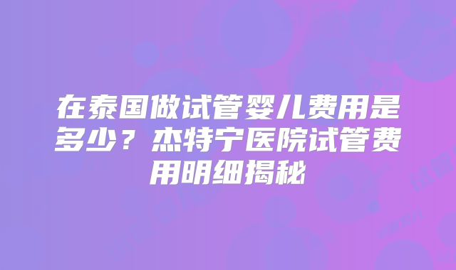 在泰国做试管婴儿费用是多少？杰特宁医院试管费用明细揭秘