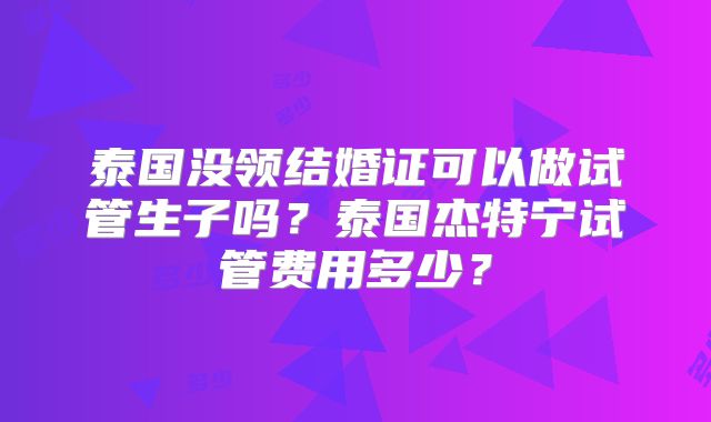 泰国没领结婚证可以做试管生子吗？泰国杰特宁试管费用多少？