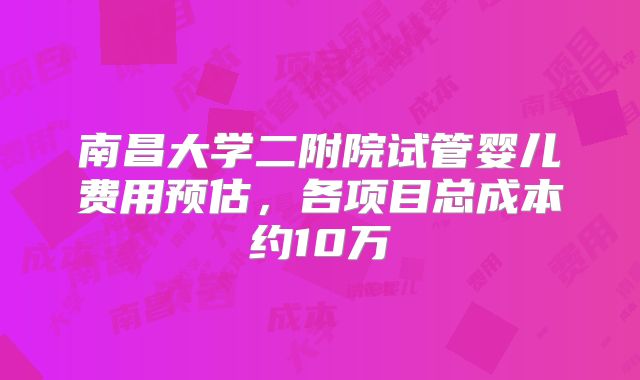南昌大学二附院试管婴儿费用预估，各项目总成本约10万