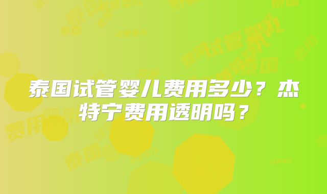 泰国试管婴儿费用多少？杰特宁费用透明吗？