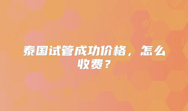 泰国试管成功价格，怎么收费？