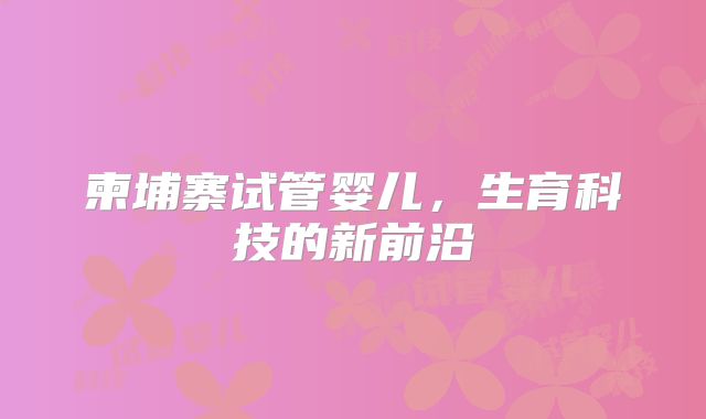 柬埔寨试管婴儿，生育科技的新前沿