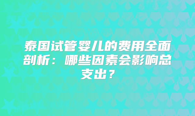 泰国试管婴儿的费用全面剖析：哪些因素会影响总支出？