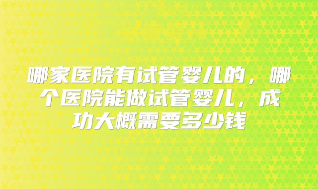 哪家医院有试管婴儿的，哪个医院能做试管婴儿，成功大概需要多少钱