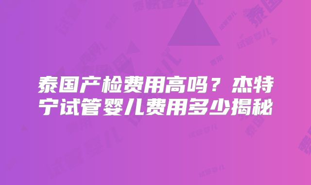 泰国产检费用高吗？杰特宁试管婴儿费用多少揭秘