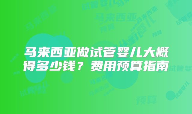 马来西亚做试管婴儿大概得多少钱?费用预算指南