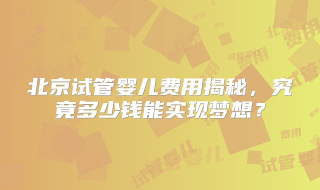 北京试管婴儿费用揭秘，究竟多少钱能实现梦想？